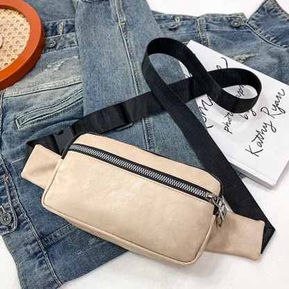 Solid Color PU Leather Single Belt Bag - Image 3