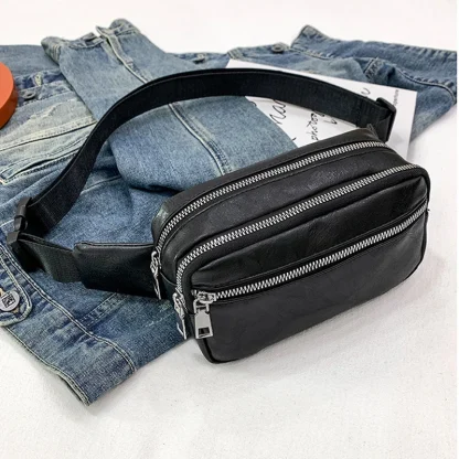 Solid Color PU Leather Single Belt Bag - Image 4